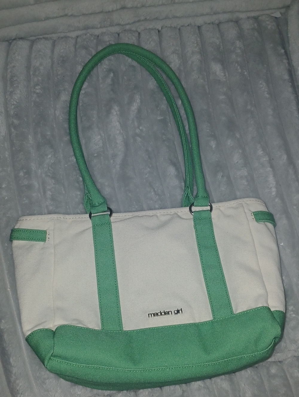 Madden Girl Cream and Mint Green Canvas Shoulder Tote